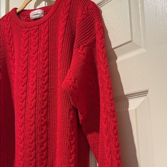 Christian Dior Men's 1980s Vibrant Red CableKnit Crew Neck Refined Sweater Large - Picture 12 of 15